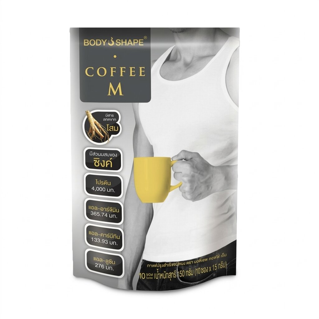 высокобелковый кофе и сывороточный протеин Кофе для мужчин с протеином и женьшенем Body Shape Coffee M (AI main) Кофе и сывороточный протеин для мужчин с женьшенем для роста мышечной массы и контроля веса Body Shape Coffee M — изображение 1